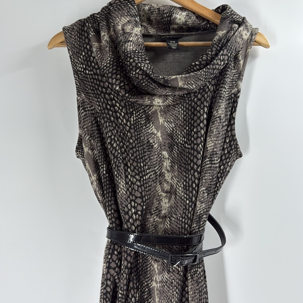 Lane Bryant knit career wear faux snakeskin cowl neck midi dress